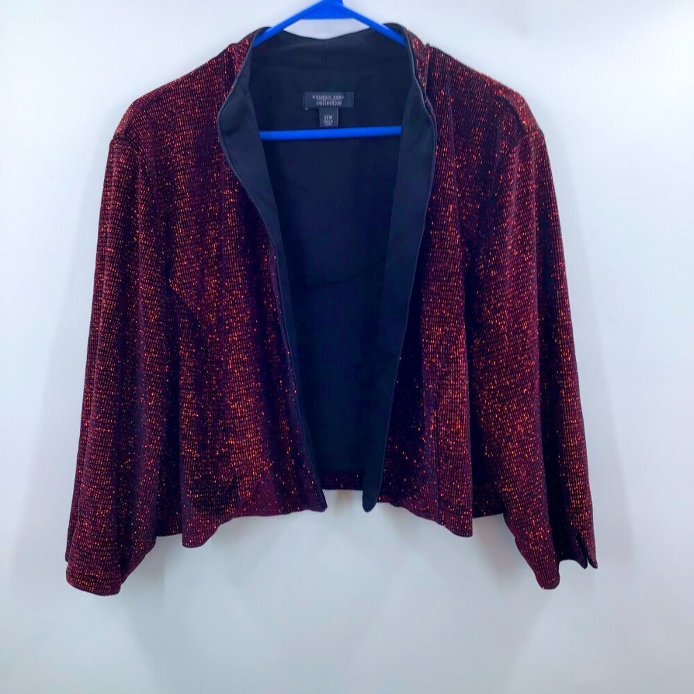 Dressbarn Women's 22W Bolero Cropped Jacket Red Black Metallic Glam Christmas - Picture 3 of 11